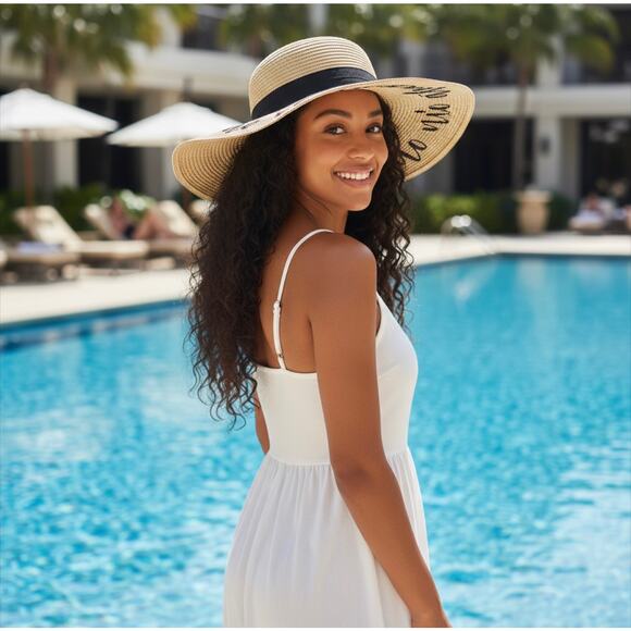 Brook + Bay “Do Not Disturb” Floppy Sun Hat | Wide Brim | Straw Beach Hat - Picture 3 of 16